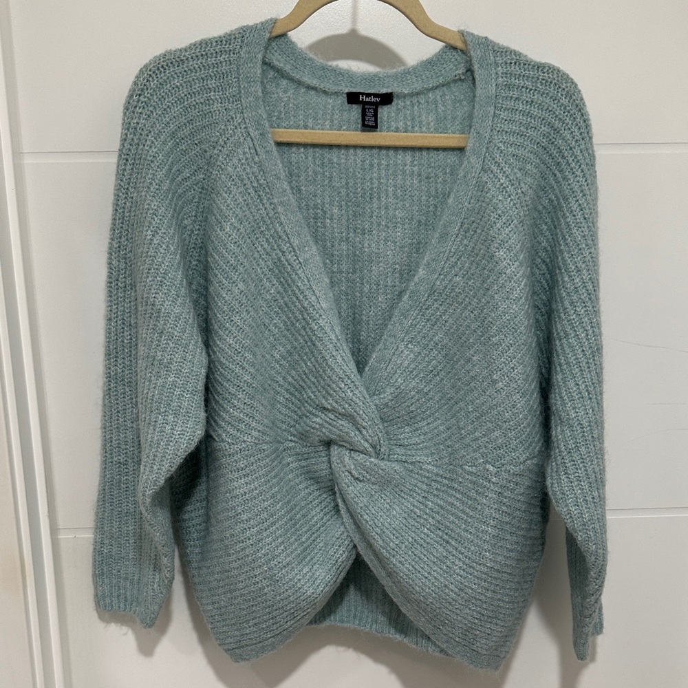 Cozy Cottagecpre Crop Hatley V-Neck Crossover Sweater in Aqua Green